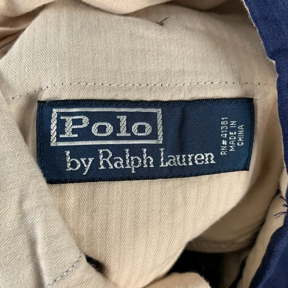 Vintage Polo Ralph Lauren Linen Pants Men 38x32 Blue Silk Trousers Old Money